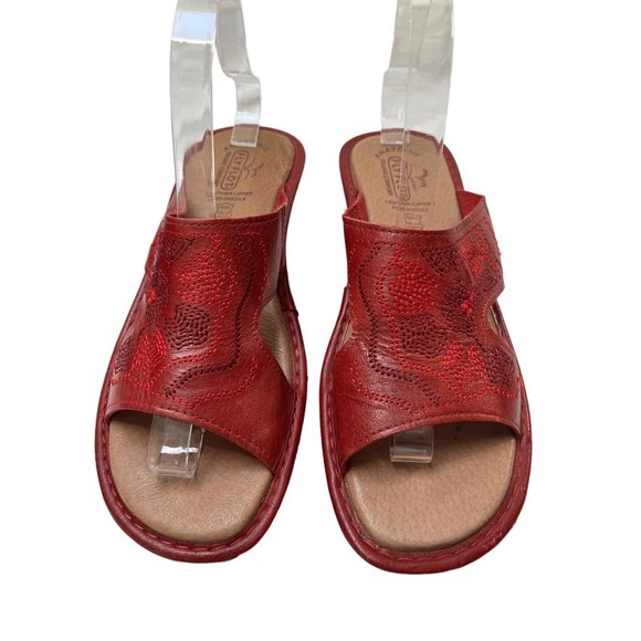 Flyflot Red Leather Anatomical Sandals, Women’s 9.5 - Picture 1 of 6